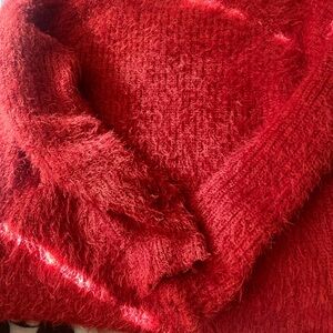 Red Fuzzy Cowl Neck Sweater